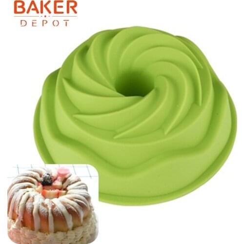 BAKER DEPOT big Cake Silicone Mold 9 inch swirl cakes pastry baking form flower shape bread dessert bakeware diy Birthday party