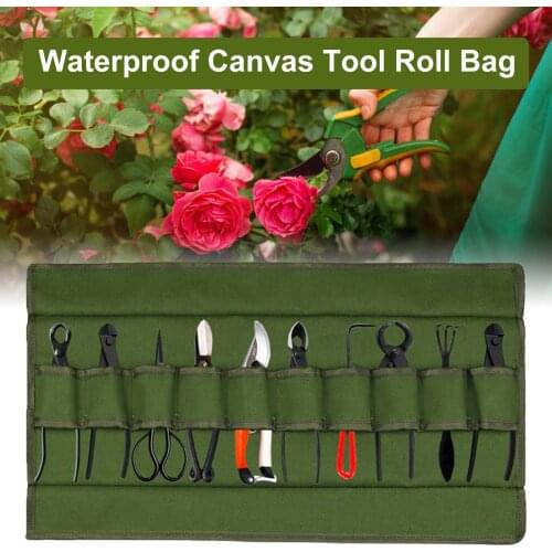 Green Japanese Bonsai Tools Storage Package Roll Bag Garden Repair Tool Pliers Scissors Canvas Tool Set Case Durable