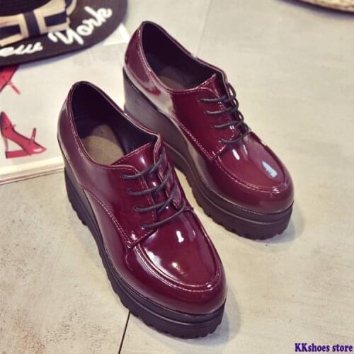 Women Motorcycle Ankle Boots Wedges Female Lace Up Platforms Autumn Winter Leather Oxford Shoes Woman High Heels