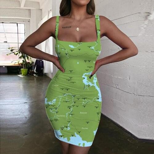 Giyu World Map Dresses Women Retro Bodycon Dress Hip Hop 3d Print Harajuku Sundress Womens Clothing Mini Evening Beach Beach