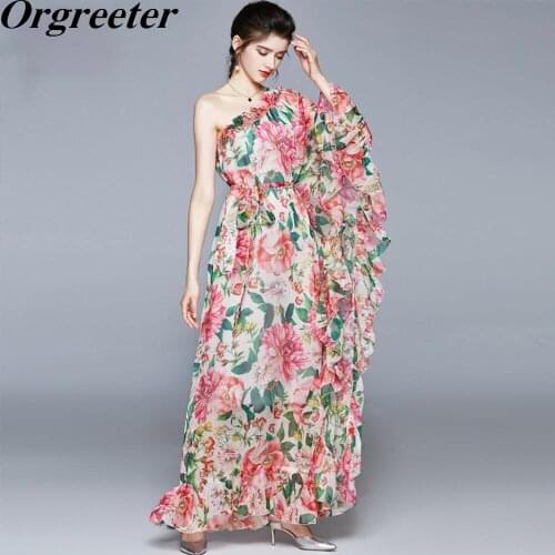 Summer Fashion Bohemian Holiday Dress Loose Sashes Lace up Maxi Dress Womens Batwing Sleeve Floral Print Chiffon Straight Dress