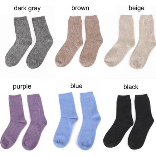 1pair Woolen Cashmere socks Winter Women Socks Warm Wool Christmas Mid-calf Socks Comfortable Gift Pure color