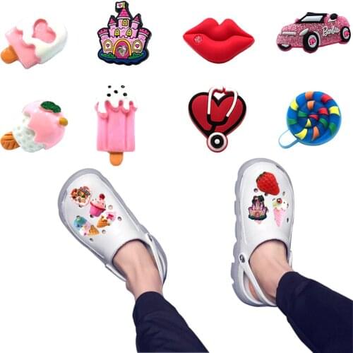 1pcs Sweet Ice Cream Shoe Charms Stethoscope Lip Rainbow High Imitation Shoe Accessories Buckles Croc Decorations JIBZ Kids Gift