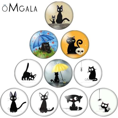 Cartoon Lovely Black Cats Funny Animal 10pcs mixed 12mm/16mm/18mm/25mm Round photo glass cabochon demo flat back Making findings