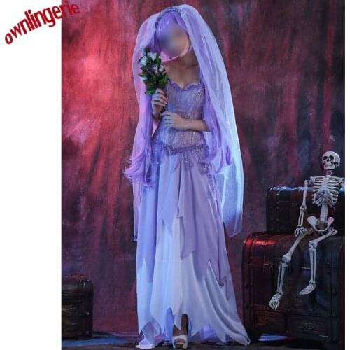 2017 carnival party bridal dress, sexy death bridal costume Cosplay Tiered Ruffles Big Zig Purple Costume for Women w1927