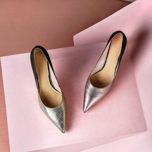 GUIDIBASIC2021 Fashion Women Feasts Genuine Leather Pumps Shoes Womens High Heels Thin Heel D19-Shengsha-L9421