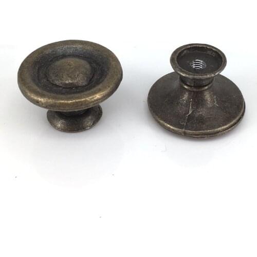 27mm Round Plate Button Knobs Antique Drawer Single Hole Bronze Pulls Handle Wooden Box Furniture Cabinet door Knob