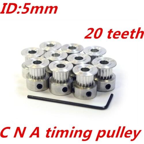 5pcs GT2 Timing Pulley 20teeth Alumium Bore 5mm fit for GT2 belt Width 6mm ( 20 teeth )