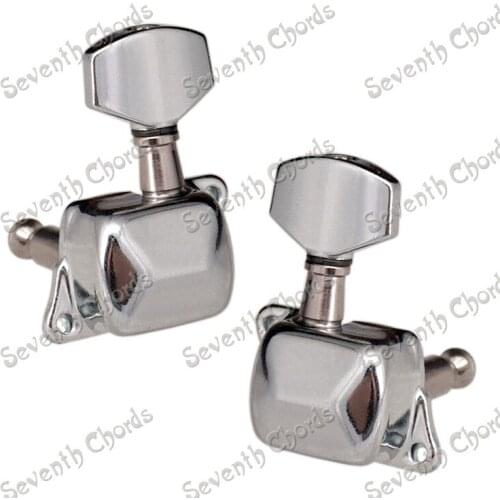 6 Pcs Semiclosed Guitar Tuning Pegs keys Tuners Machine Heads for Acoustic Electric Guitar - Chrome - 18mm Small Square Button