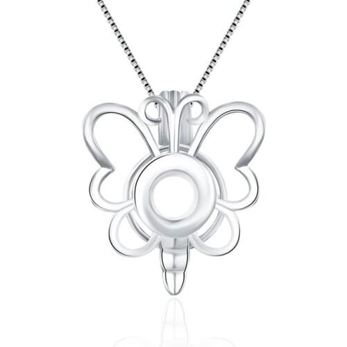 CLUCI Beautiful Butterfly 925 Sterling Silver Necklace Cage Pendant for Women Jewelry Silver 925 Pedant Pearl Locket SC042SB