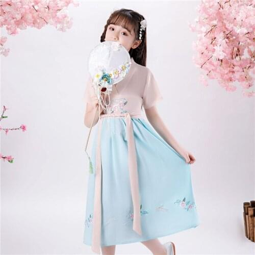 Girls Hanfu Chinese Style Childrens Costume Dress Baby Tang Costume Short Sleeve Stage Costume Graduation Ball