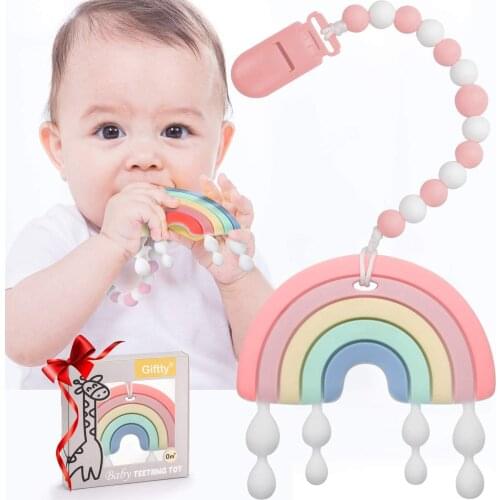 Baby Teether Teething Rainbow Toys for Babies, BPA-Free Infant Toy for Baby Boys & Girls