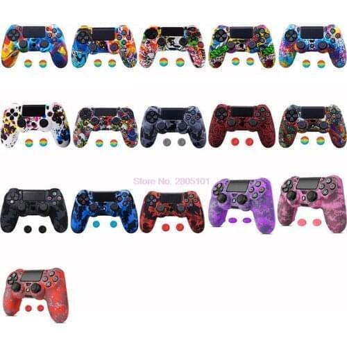 By DHL Or FedEx 100pcs/lot Silicone Camo Protective Skin Case For Sony PS4 PS4 Pro Slim Controller With Thumb Grips Joystick Cap