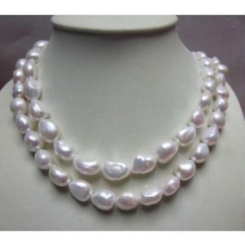 LONG 36 INCH AAA 9-10MM SOUTH IRREGULAR SEA WHITE PEARL NECKLACE