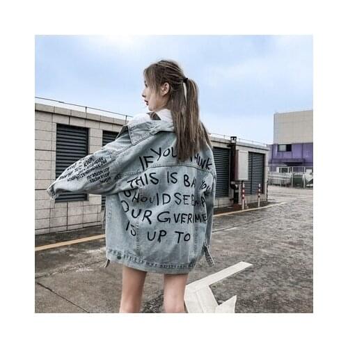 2020 Real Shot Hong Kong Style Loose Worn Washed Medium Length Denim Jacket Free Shipping