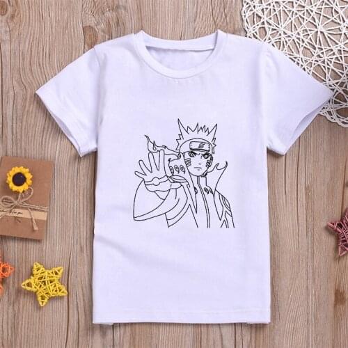 Bandai New Girls Naruto Cartoon Short Sleeve T-Shirt Kids Clothes Tops Children Costumes Kids Uzumaki Tees Boys Summer Clothing
