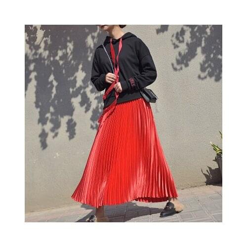 HOT SELLING miyake Autumn and winter new super fairy metal shiny glossy pleated skirt long skirt IN STOCK