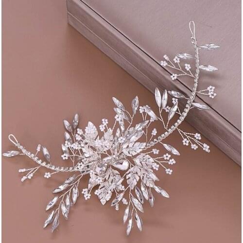 Crystal Hairbands Popular in European and American Hand-woven Leaf Hairdressing Bridal Jewelry White Plate Wedding Accessory