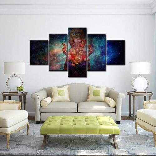 Hindu God Ganesha with Cosmic planet 5 Piece Modular Painting Wallpapers Poster Print for living room Home Decor Free shipping