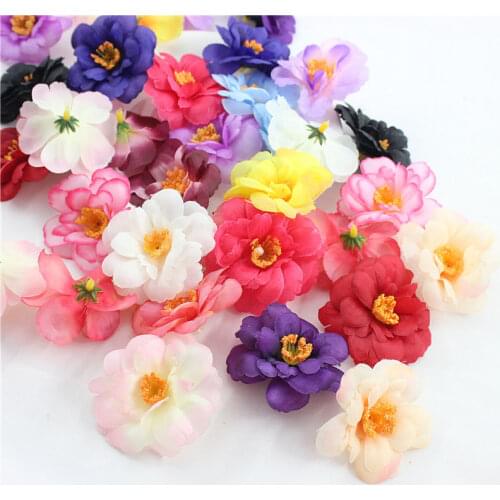 6cm Artificial silk daisy cherry flower head for scrapbooking wreath decorative gifts candy box wedding home decor accessories