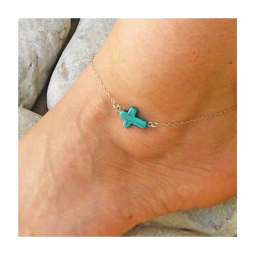 Exquisite Vintage fashion lady ankle Blue stone cross simple cross-footed Anklet couple with the most beautiful Beach Jewelry