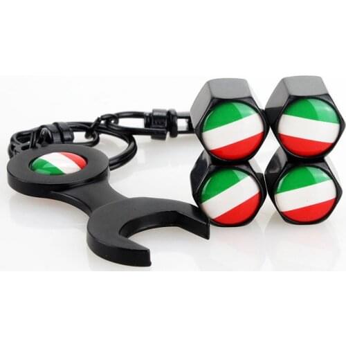 Anti-theft Car Tire Wheel Valve Caps Wrench Keychain Italian flag Tyre Valve Dust Caps For Alfa Romeo Giulietta Mito 159 Abarth
