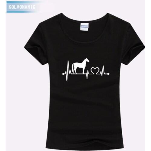 KOLVONANIG 2019 New Year Horse Heartbeat Line Printed Women O-Neck T Shirt Funny Kawaii Slim T Shirt For Lady Girl Top Tees Park