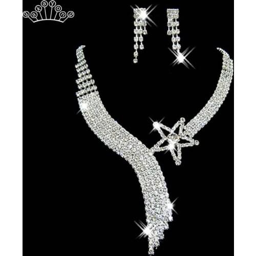 Simple Crystal Pearl Bridal Jewelry Sets Silver Color Rhinestone Earrings Necklace Sets for Women Wedding Accessories