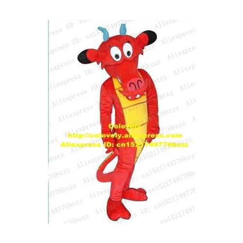 Brave Red Mushu Dragon Loong Mascot Costume Fancy Dress With Long Red Tail Big Bright White Eyes Tall Long Face No.4322 Free Sh