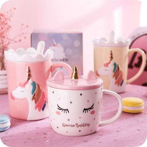 Cute Ceramic Unicorn Mug Cartoon Animals With Spoon Lid Large Capacity Porcelain Cup Home Office Milk Coffee Water Cups Gifts