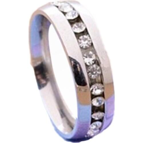 Trendy Simple Korean Classical Single Row Zircon Cz Ring Stainless Steel Finger Rings Fashion Jewelry For Women