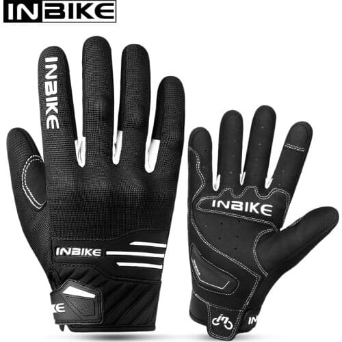 Inbike Touch Screen Motorcycle Gloves TPR Palm Pad Anti Slip Full finger gloves Shockproof MTB Mens Cycling Gloves