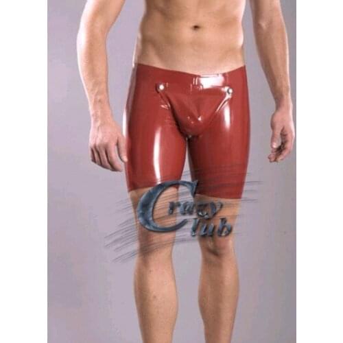 New Rushed Erotic Latex Fetish Sexy Brown Latex Men Shorts Boxer Panties With Crotch Piece Fetish Rubber Underwear Custom Size