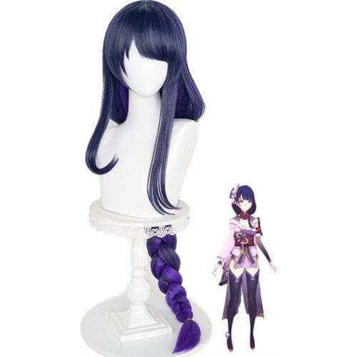 Anime Genshin Impact Shogun Cosplay Costume Styled Blue Long Heat Resistant Synthetic Raiden Baal Cosplay Wig