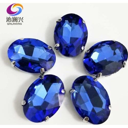 Light blue oval shape High quality Glass Crystal flatback sew on claw rhinestones with holes,Diy/Clothing accessories SWT11