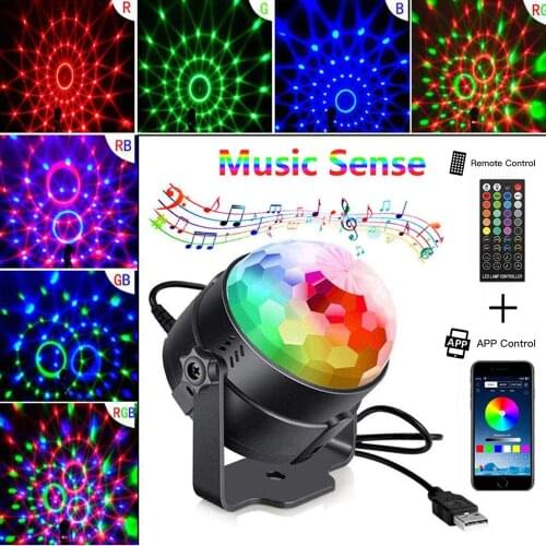 USB LED Disco Ball Party Light Sound Activated Rotating Sound Party Lights LED Stage Light For Home Party Wedding APP Controller