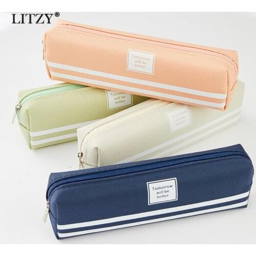 Colorful Zipper Pencil Case Bags Creative Korea Canvas Pen Box Pouch Case for Girls Boys School Office Stationary Supplies