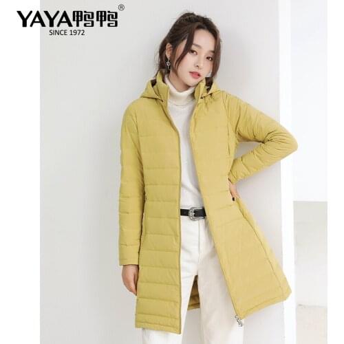 YAYA 90% White Duck Down Jacket Basic Style Slim Fit Down Coat Women Long Down Jacket Waterproof Windproof Winter Jacket