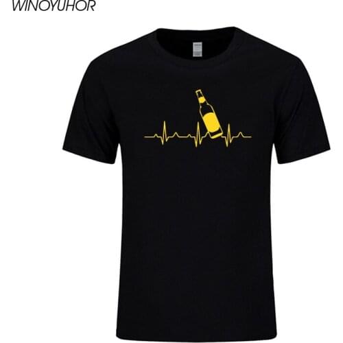 Funny Beer Heartbeat Line Printed T-Shirts Men Casual Short Sleeve Cotton T Shirts Summer Drinking Beer Male Tops Tee Streetwear