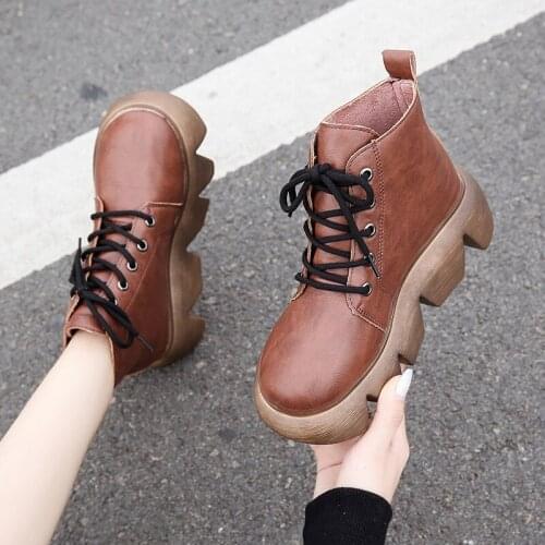 Women Boots Fashionable British Ankle Boots Handmade Shoes Waterproof Platform Thick Sole Casual Boots for Women