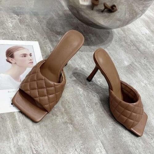 2021 New Size 9CM Ladies Sandals Brand Design Women Elegant Square Sandaly Toe Thin High Heels 9CM Summer Outdoor Beach Shoes