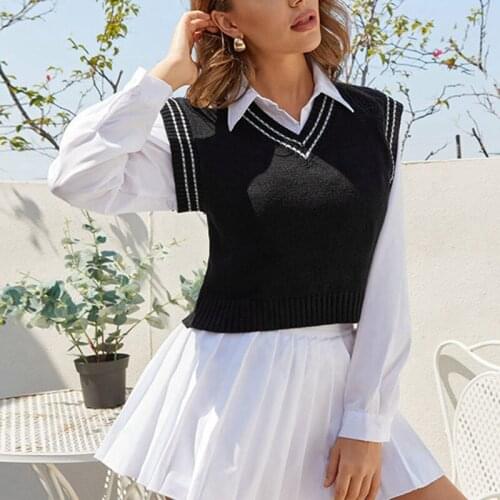 WomenS Vest Basic Contrast Color Line Vest V-Neck Everyday Knitted Fashion Sleeveless Jacket Women