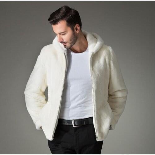 Winter mens faux fur coats thicken warm overcoat mens mink leather jackets and coats hooded masculino chaqueta hombre white