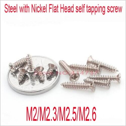 1000 Pcs/Lot M2/M2.3/M2.5/ M2.6 Nickel Flat Head electronic cross phillips countersunk self tapping screw Length 4mm--16m
