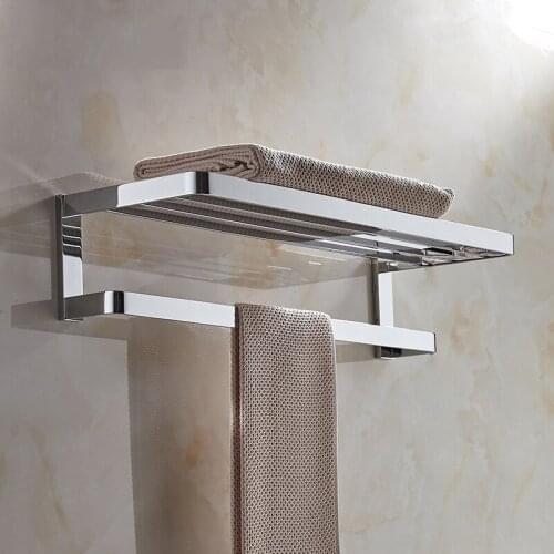 2-Tier Wall Mounted Bathroom Towel Rack Storage Hanger Shelf Kitchen Hotel Clothes Towel Racks