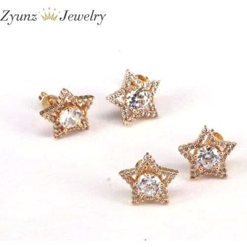 5 Pairs, Cute Crystal Star Earrings Gold Clear White Zircon Star Stud Earrings For Women Wedding Ear Studs Jewelry
