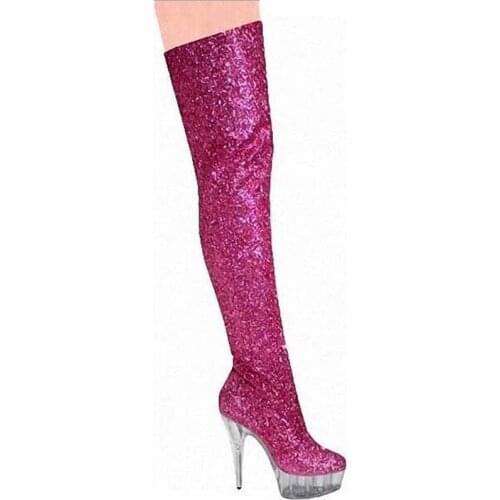8 Colors Shiny Sexy High Heels Women Knee Length Boots Fashion Women Dancing Performance Boots Thin Heels Cosplay Shoes