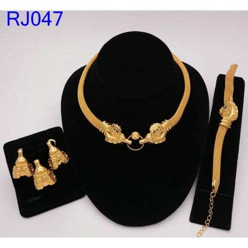 African Jewelery Set Bridal Necklace Earring Bracelet Set For Women Wedding Dubai Indian Jewelry Ring Roman Gold Gift