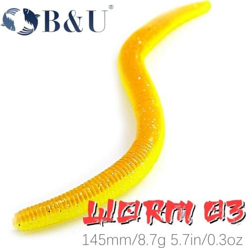 B&U Worm Lure Add Salt Screw Thread Soft Bait Grub Fishing Maggots 14.5cm 8.7g Long Cast Artificial Worm Baits Silicone Fishing