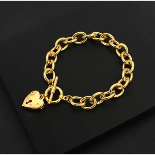 ALLYES Simple Chunky Heart Lock Pendant Thick Chain Bracelet for Women Exaggerated Metal Chic Bracelets Couple Jewelry Gifts